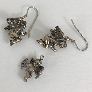 Sterling Silver Cherub Angel Earrings and Pendant designed by Morgan Fischer